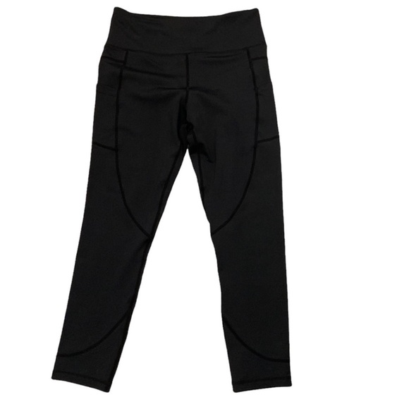 Zyia Black High Rise Cropped Leggings w/ Pockets women's Sz 12 EUC - Picture 1 of 3